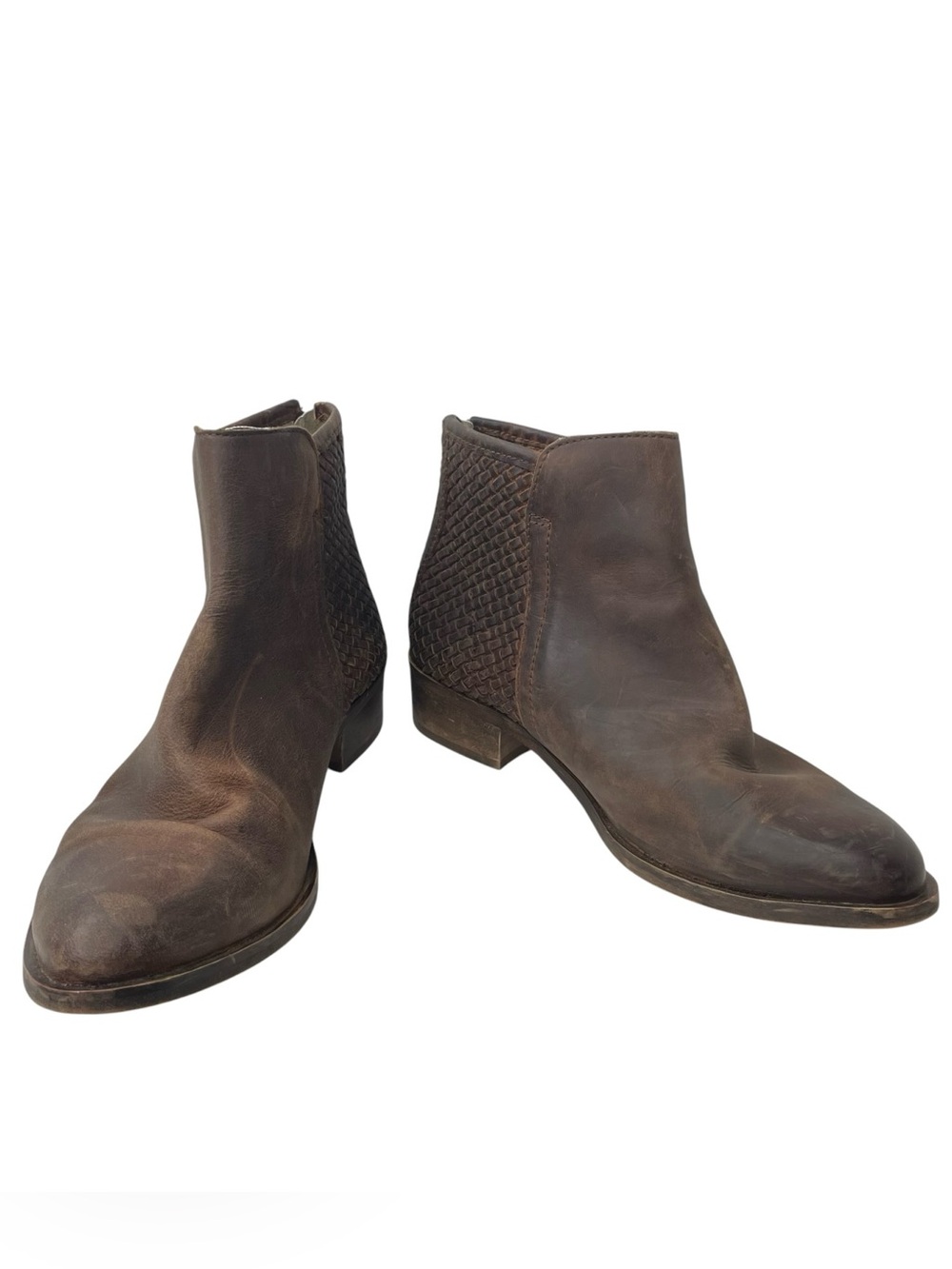 Invito Dark Brown Leather Ankle Boots Booties EU Size 39 Back Zip Basket Weave